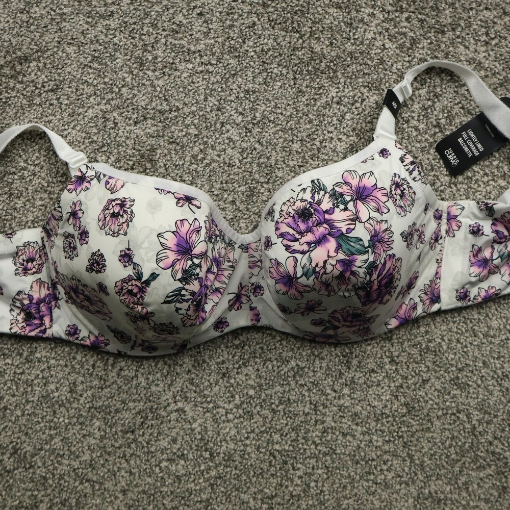 Torrid Curve Bra Women's 40F White Floral Balconette Lightly Lined Full Coverage